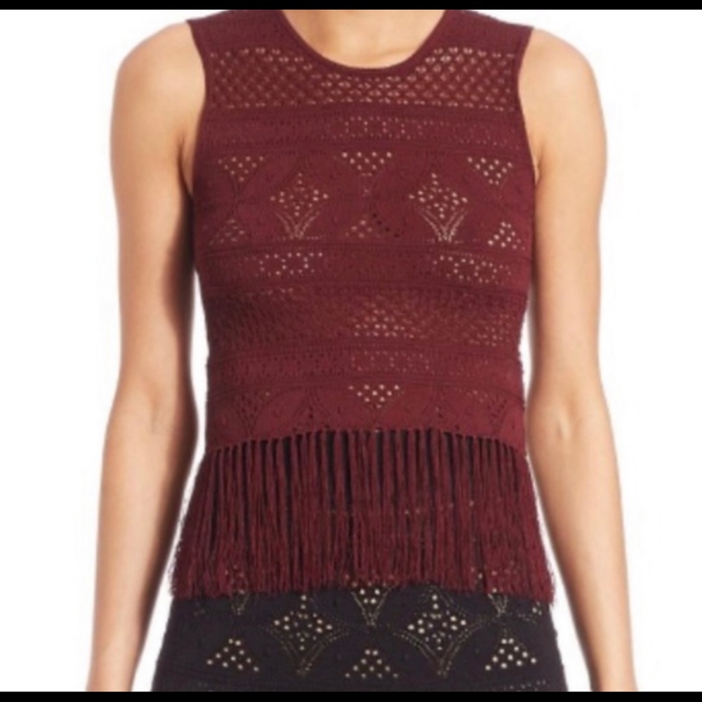 A.L.C Tucker Crochet Fringe Crop Tank Top Maroon “New without tag”